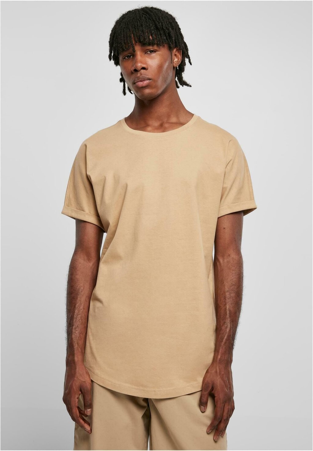 

Базовая футболка Long Shaped Turnup Urban Classics, цвет unionbeige