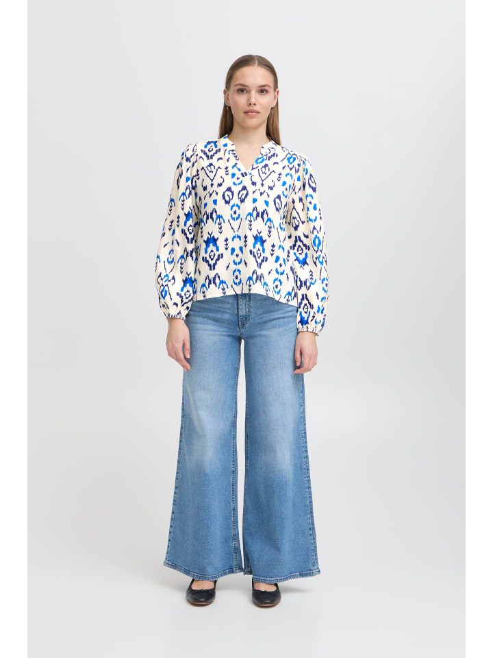 

ICHI Блузка с длинными рукавами IXHARPER, стандартный крой, средневековый синий принт