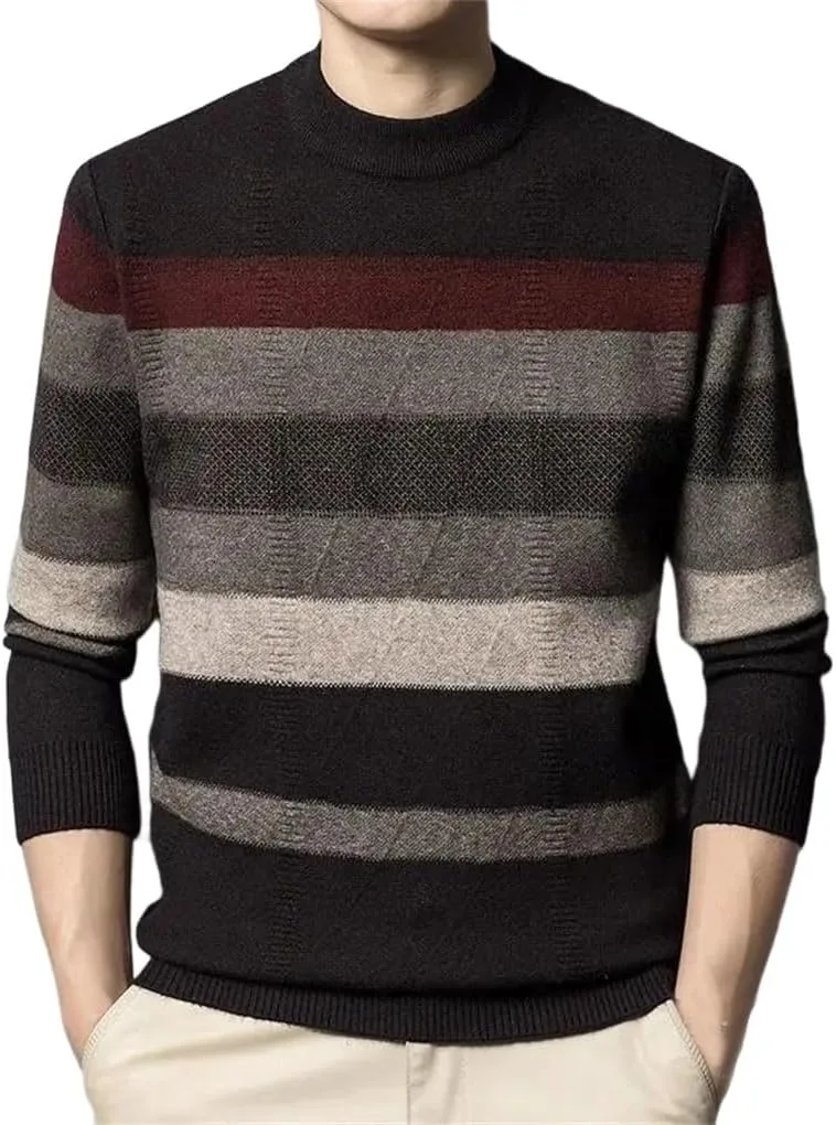 

Мужской свитер с круглым вырезом, вязаный, полосатый