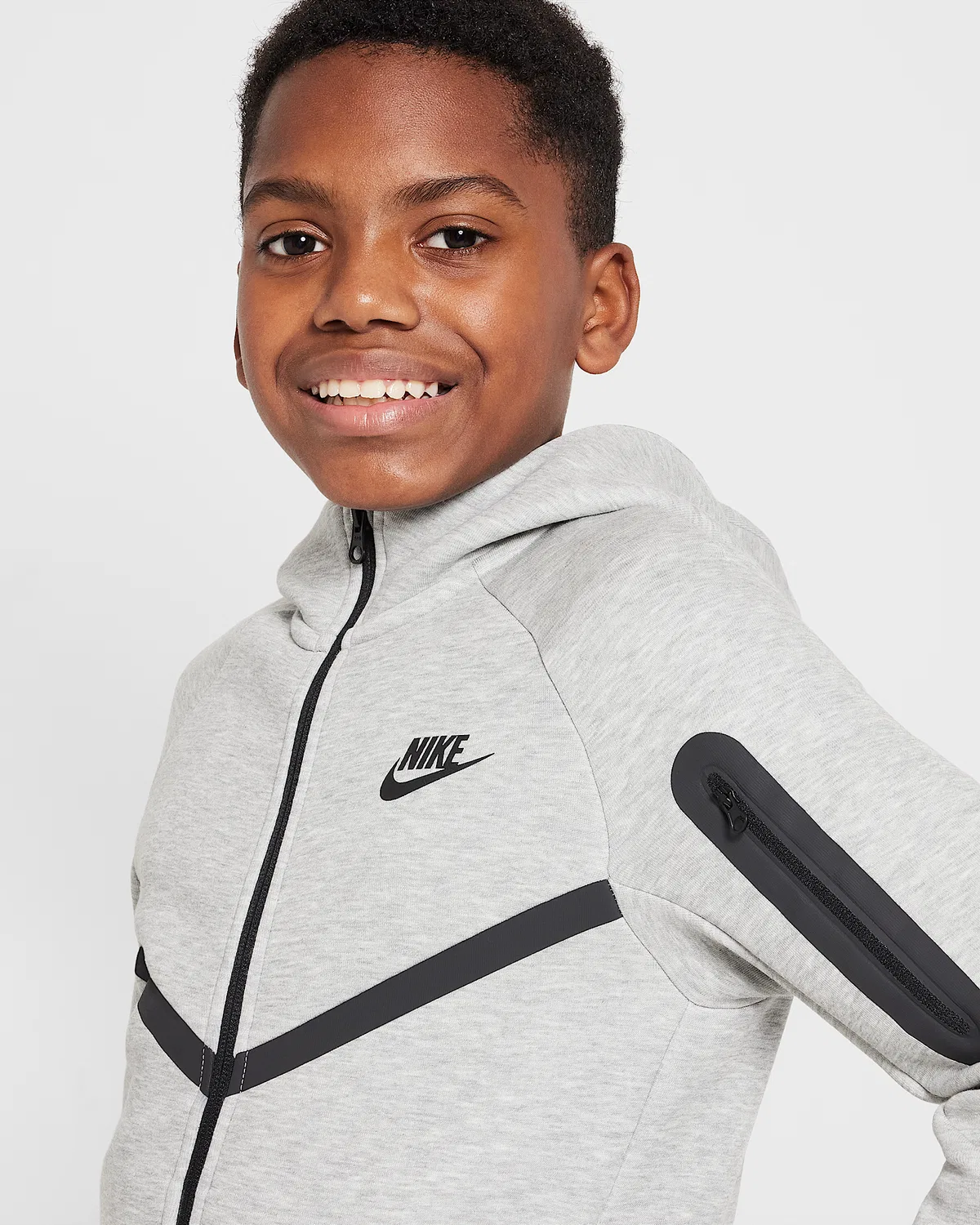 Детская худи Nike Sportswear Tech Fleece на молнии, Dark Grey Heather/Dark Grey Heather/Black/Black — фото 3