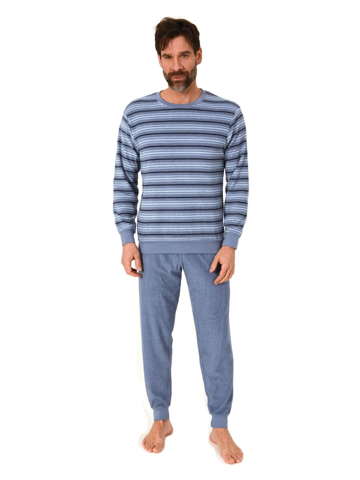 

NORMANN Пижама из махровой ткани с длинными рукавами и манжетами, синего меланжевого цвета