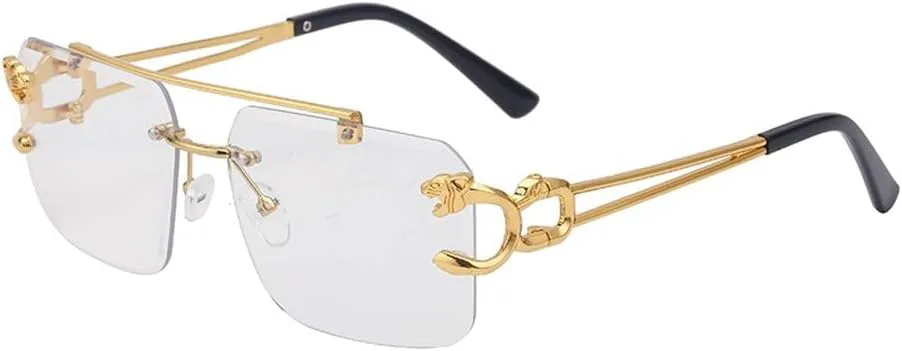 

Модные солнцезащитные очки без оправы с леопардовым принтом, двойной перемычкой, градиентной пленкой Ocean Film, роскошная двойная перемычка GHVWYX, White