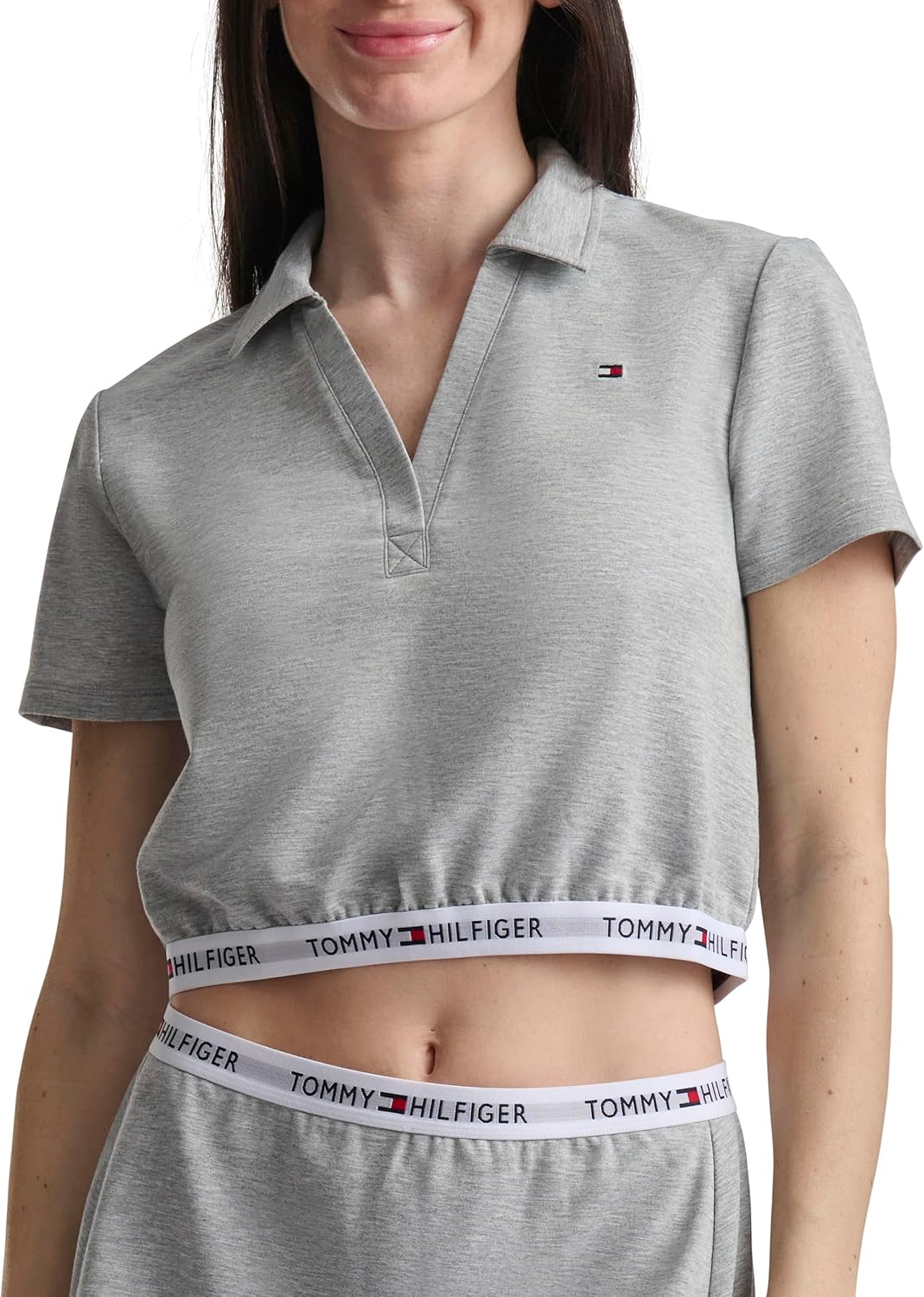 

Женская укороченная рубашка-поло с коротким рукавом от Tommy Hilfiger, Heather Grey