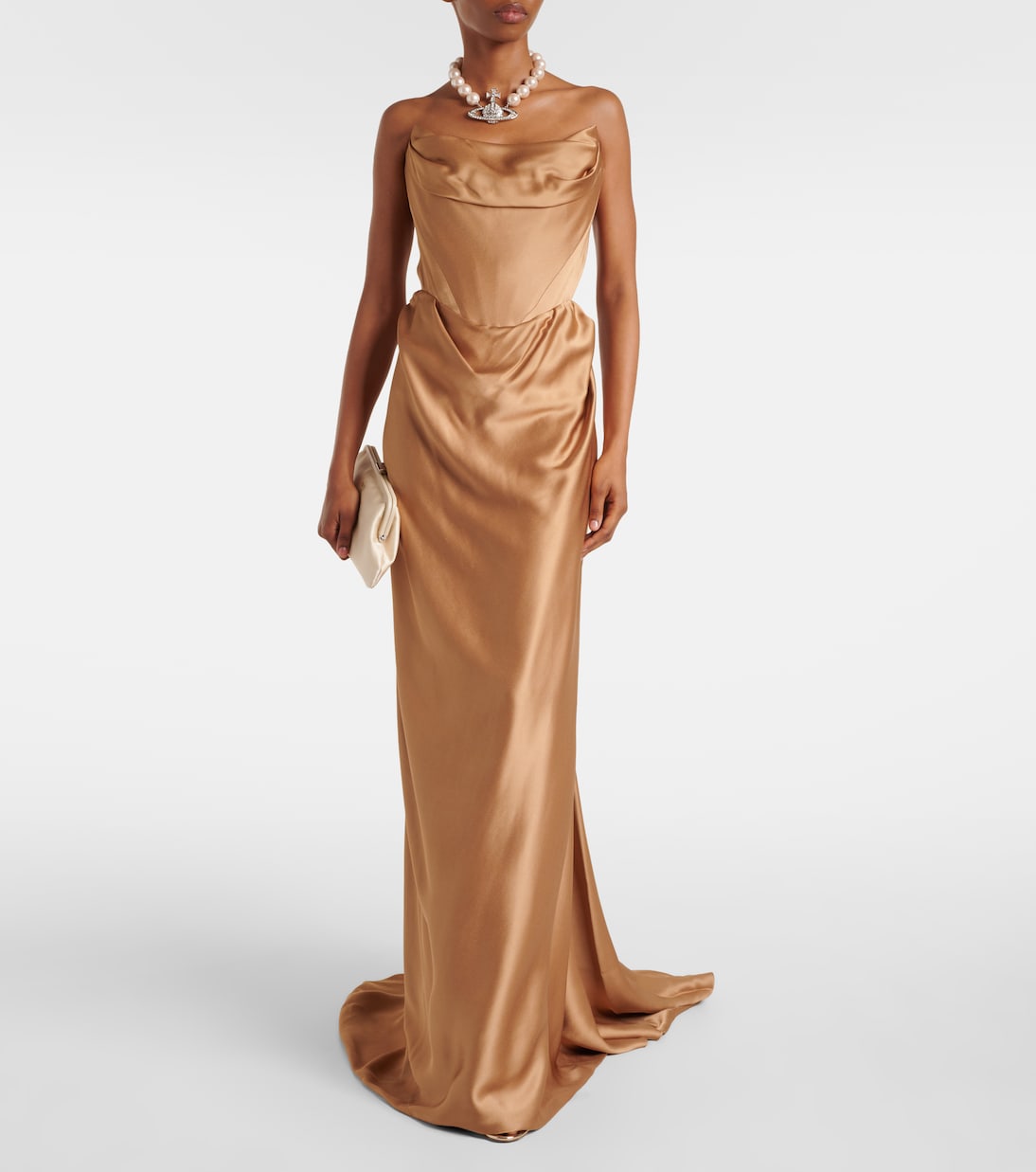 Платье-корсет без бретелек с атласным принтом Galaxyno Vivienne Westwood, Mocha — фото 2