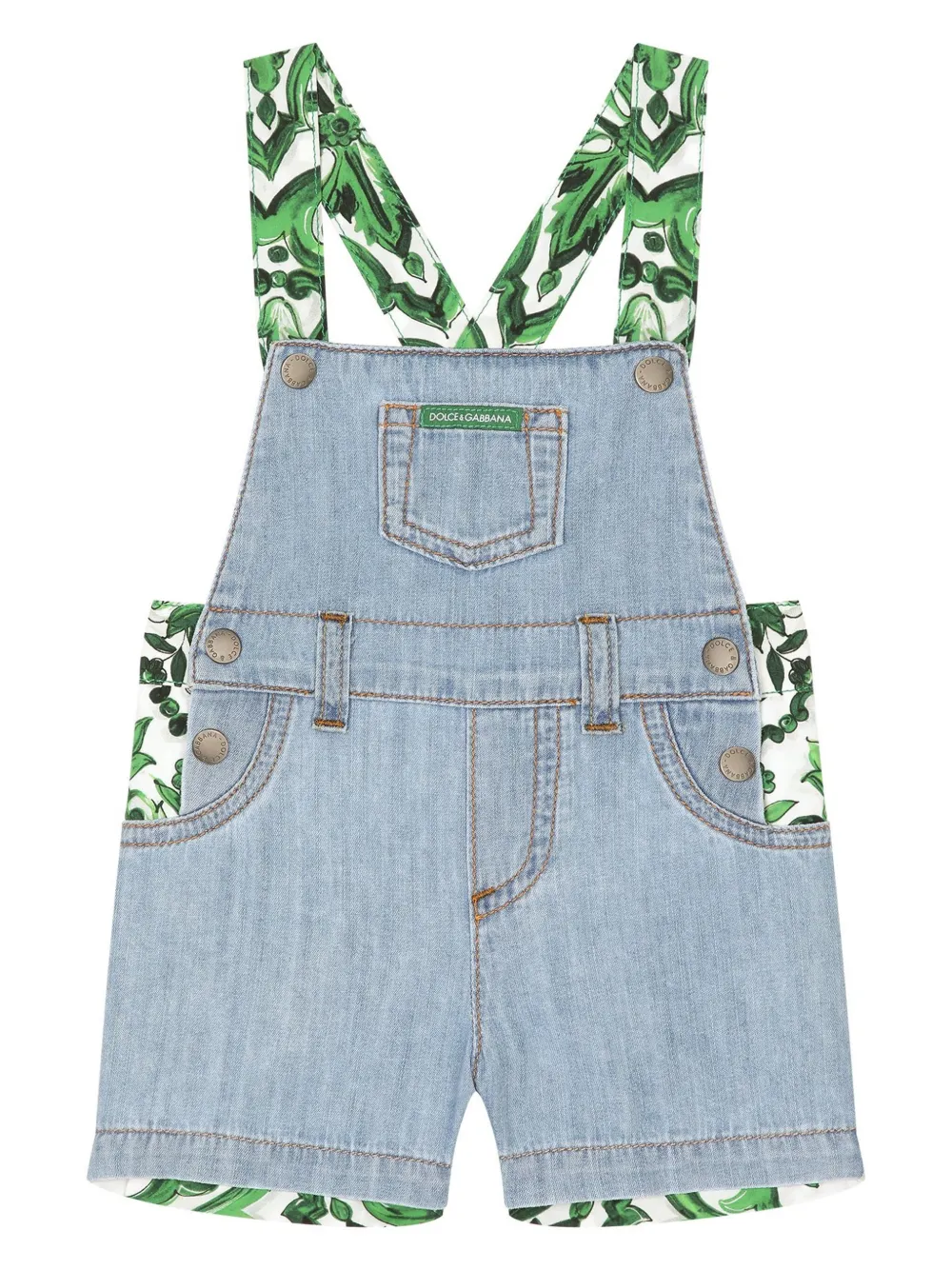 

Джинсовый комбинезон с принтом Majolica Dolce & Gabbana Kids, синий