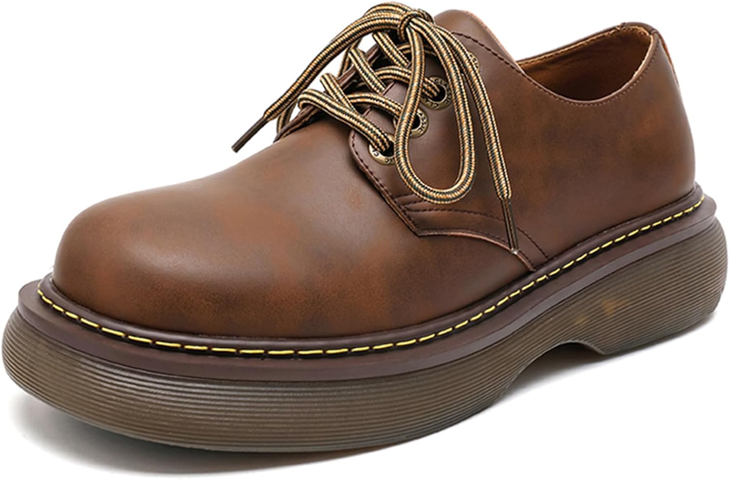 

Мужские винтажные платформенные кроссовки из натуральной кожи с модным дизайном, деловые туфли Oxfords с круглым носком, повседневные массивные туфли Derby Gezykao, коричневый