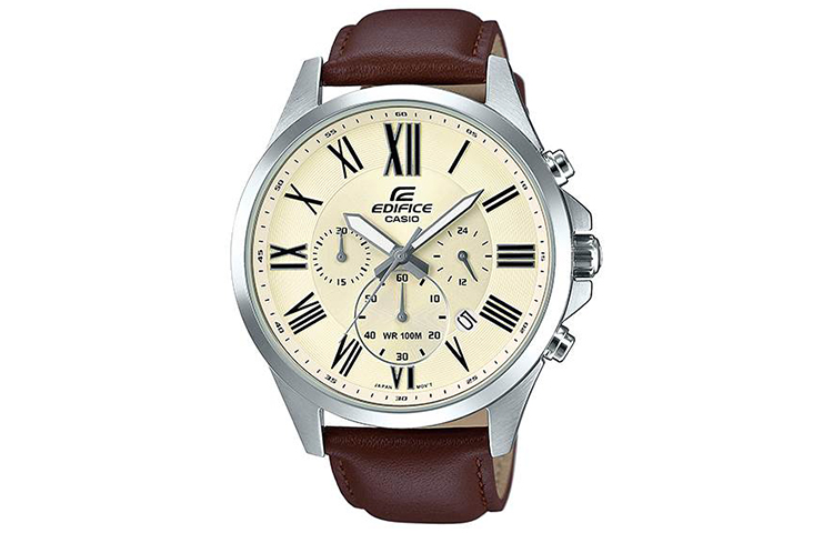 

CASIO Часы Men EDIFICE Yellow Watch EFV-500L-7A, White Dial Brown Strap