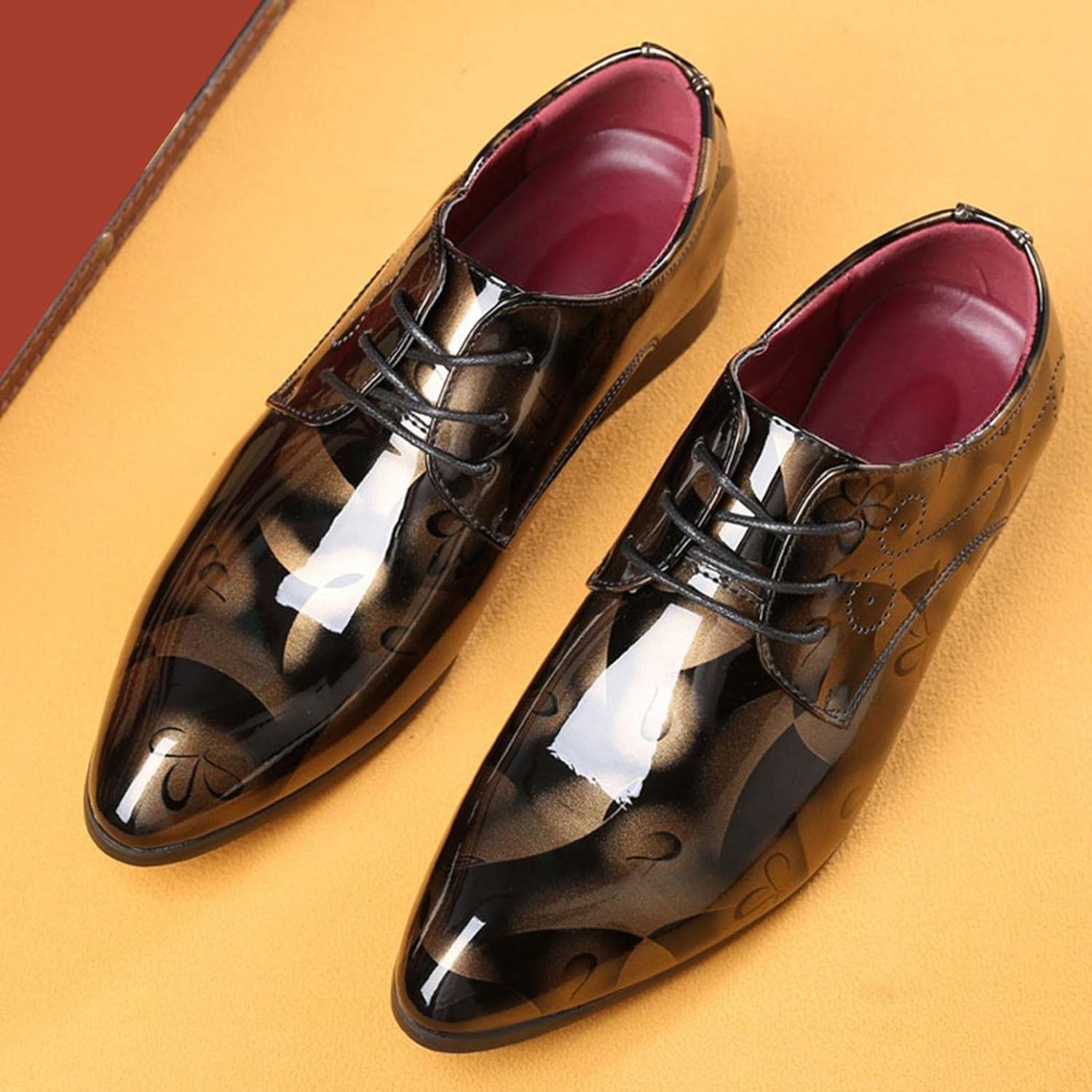 Мужские классические кожаные туфли Oxfords Hbeylia, закрытые с острым носком, шнуровка, формальные деловые туфли, модные Oxfords для смокинга с крыльями, современные туфли для мужчин, для работы в офисе и свадьбы, золотой — фото 4