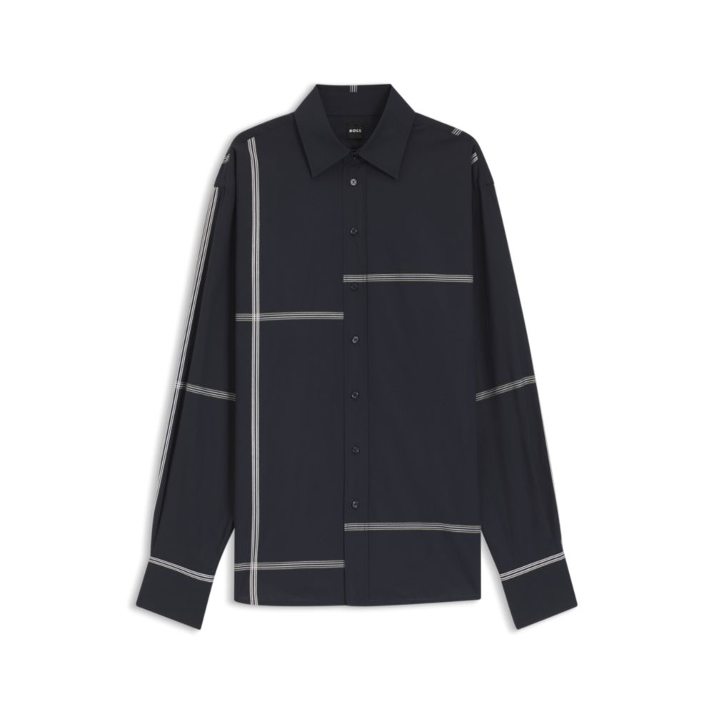 

Блузка в клетку свободного кроя из хлопчатобумажной ткани BOSS, темно-синий