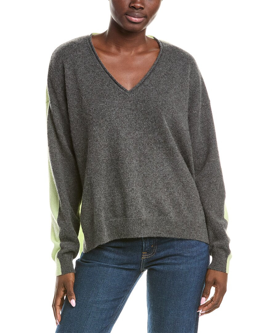 

Брод Кашемир Эми Контрастная спинка V-образный вырез Кашемировый свитер Brodie Cashmere, серый