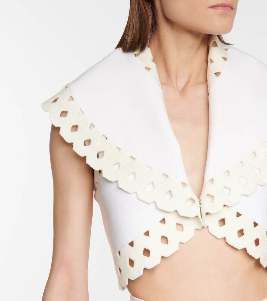 Укороченная куртка Vienne из смесовой шерсти с вырезами ALAÏA, белый — фото 4