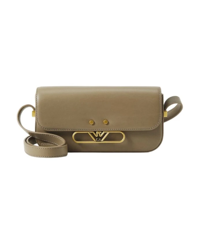 

Миниатюрная сумка через плечо из гладкой кожи с металлическим логотипом в виде орла. Emporio Armani, бежевый