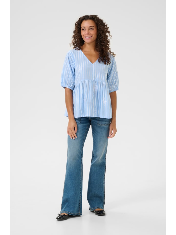 

Блузка с короткими рукавами CUbaloo свободного кроя в синюю полоску CULTURE