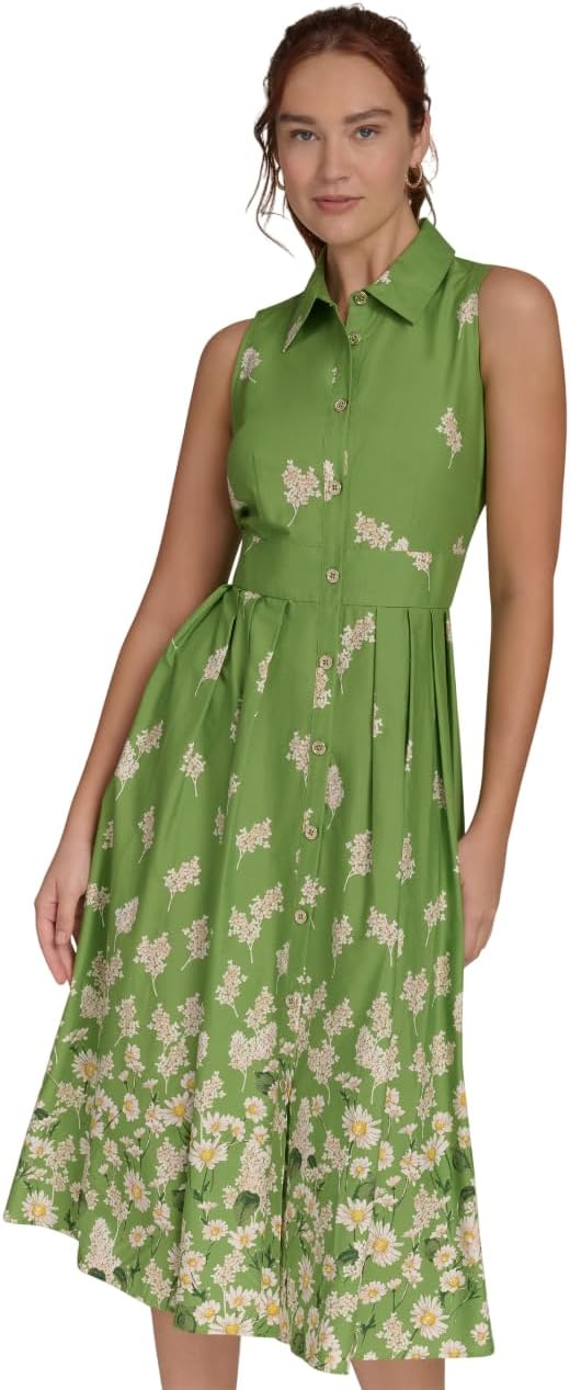 

Женское платье миди без рукавов с воротником и пуговицами спереди от Tommy Hilfiger, Tea Tree Multi