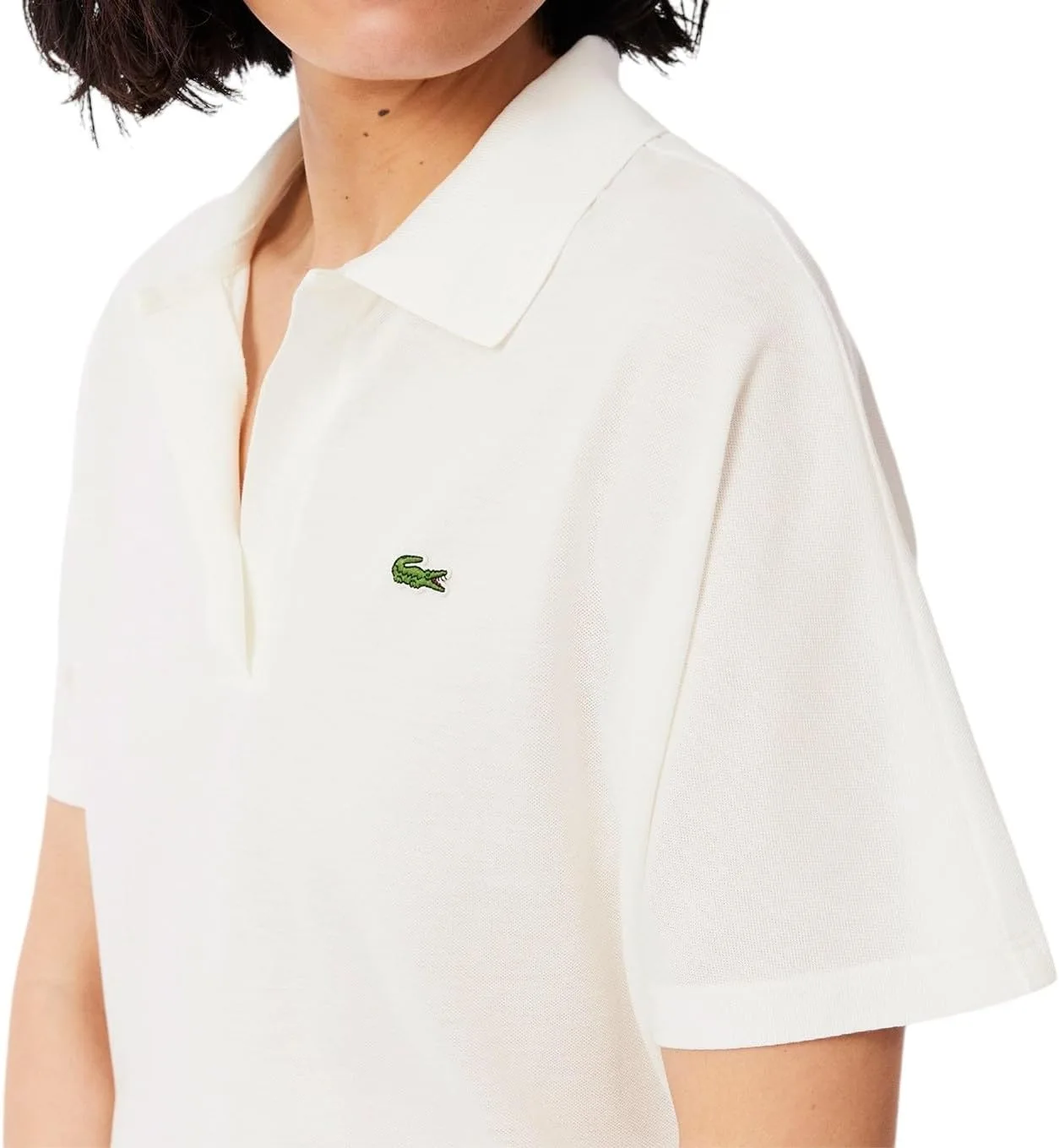 Поло Lacoste Relaxed Fit Fluid Pique, однотонная, мука — фото 2