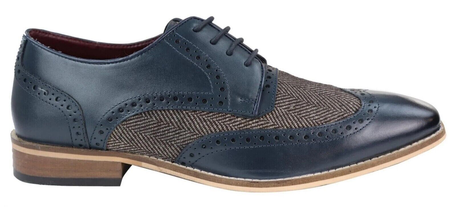 

Мужские классические оксфорды Navy Brogue Derby в коричневой коже House Of Cavani