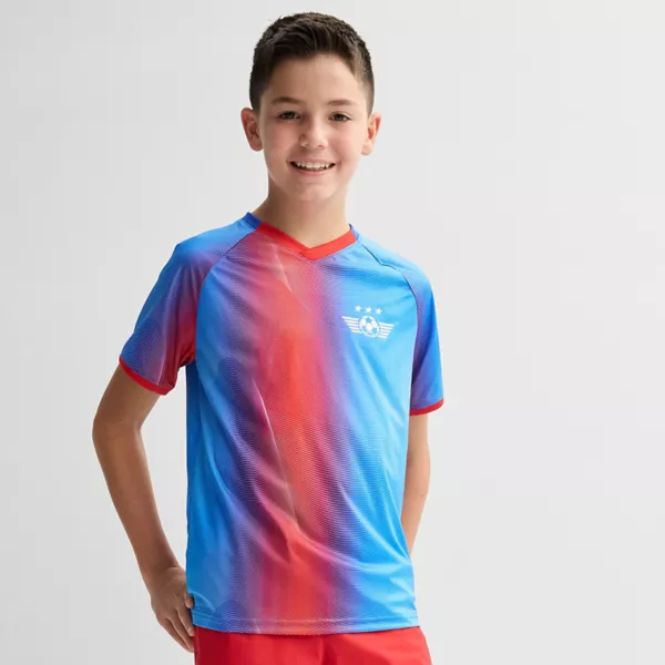 

Футболка с коротким рукавом для мальчиков 8-20 лет, обычная и свободная Tek Gear, цвет wave line soccer blue