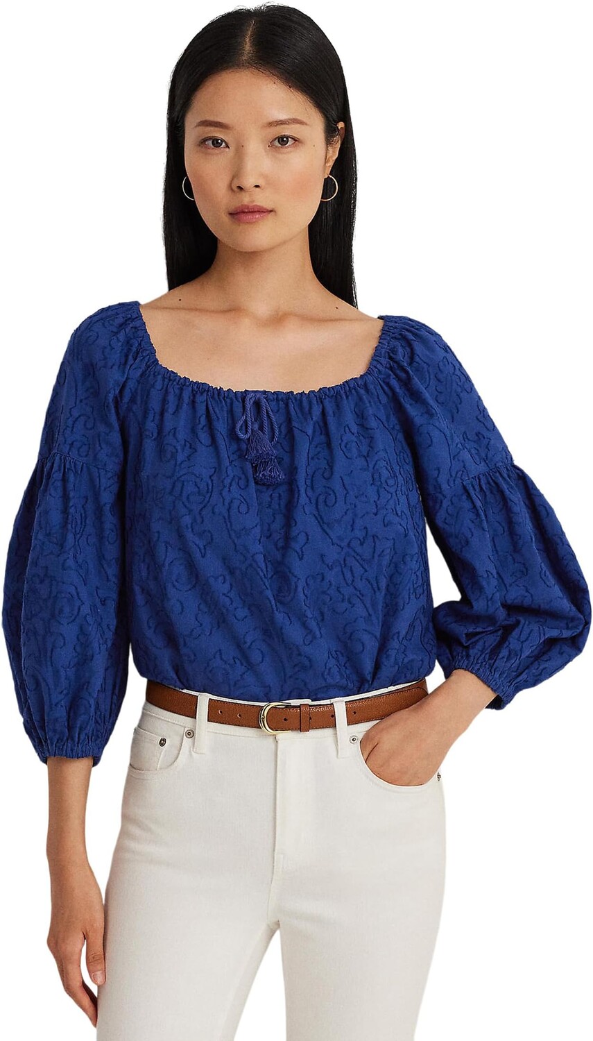 

Блуза LAUREN Ralph Lauren Paisley Cotton Jacquard Blouse, цвет Indigo Sail