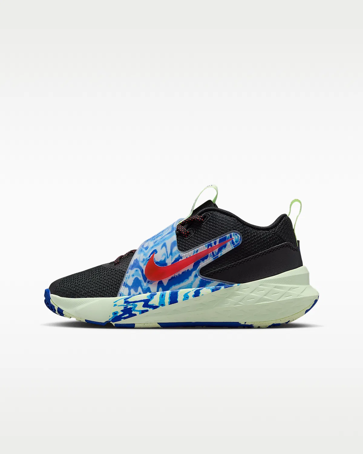 Детские баскетбольные кроссовки Nike Team Hustle D 12, Black/Game Royal/Volt Tint/Bright Crimson