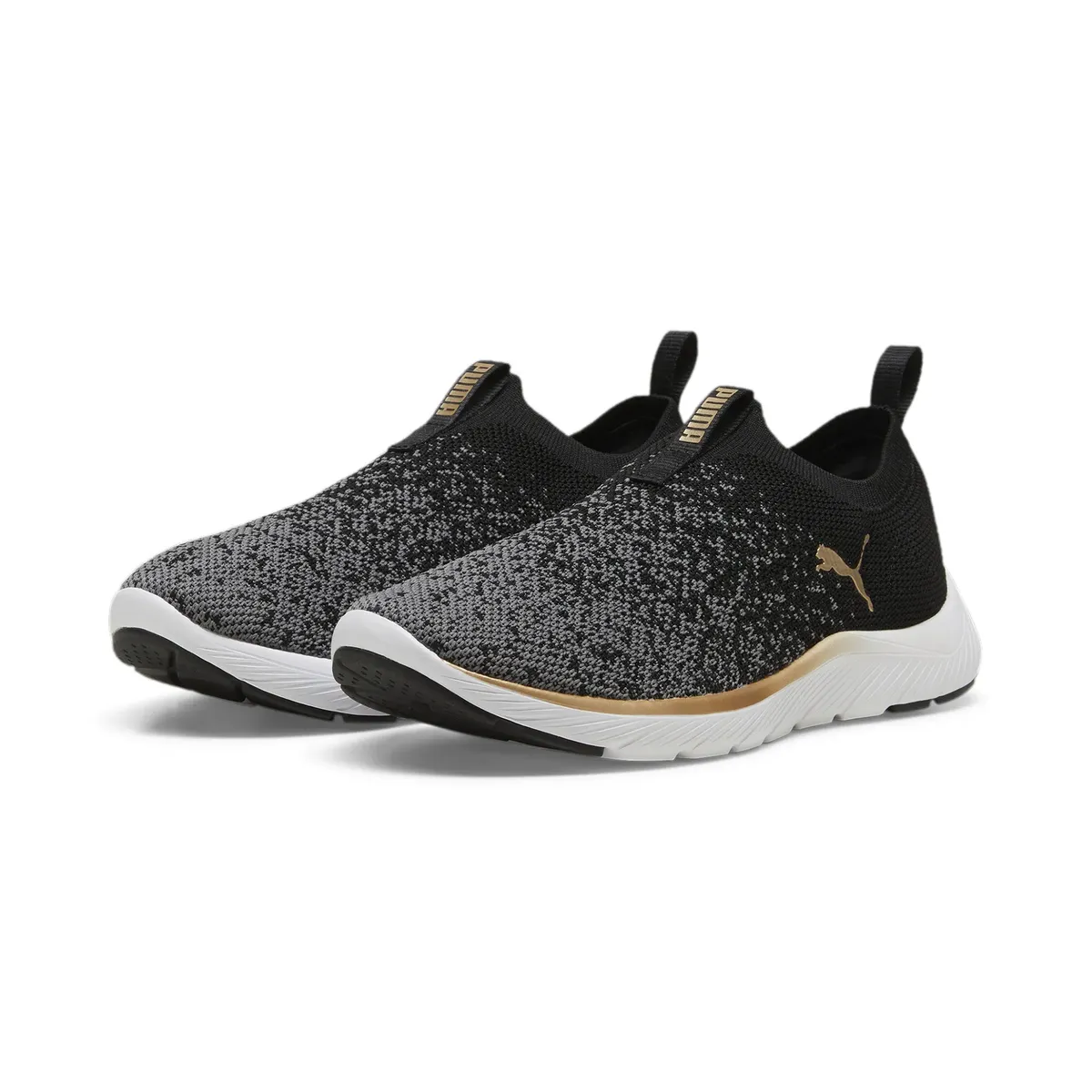 

Кроссовки-слипоны PUMA "SOFTRIDE REMI SLIP-ON KNIT WN'S", цвет Puma Black- Puma Gold-Cool Dark Gray