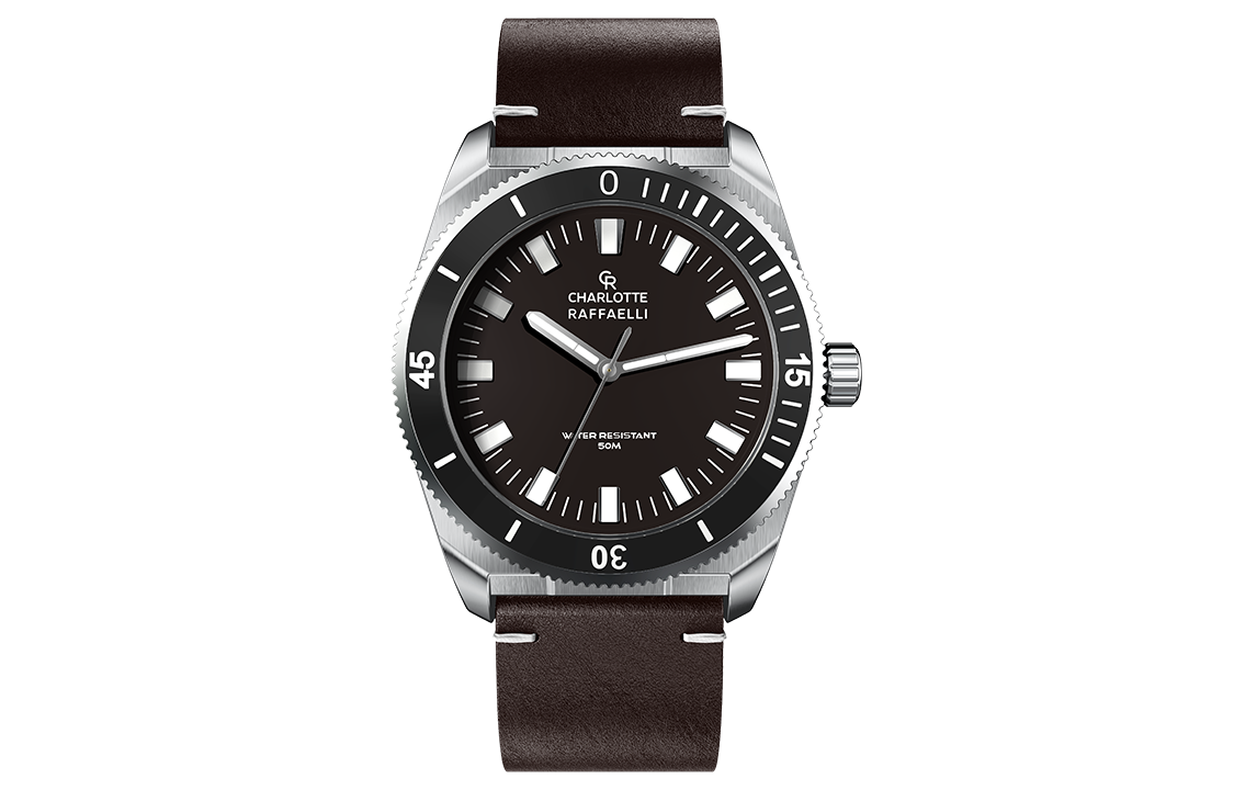 

CHARLOTTE RAFFAELLI Кварцевые часы Trend Series Diving Dial Black Warrior с кварцевым механизмом и кожаным ремешком 41 мм