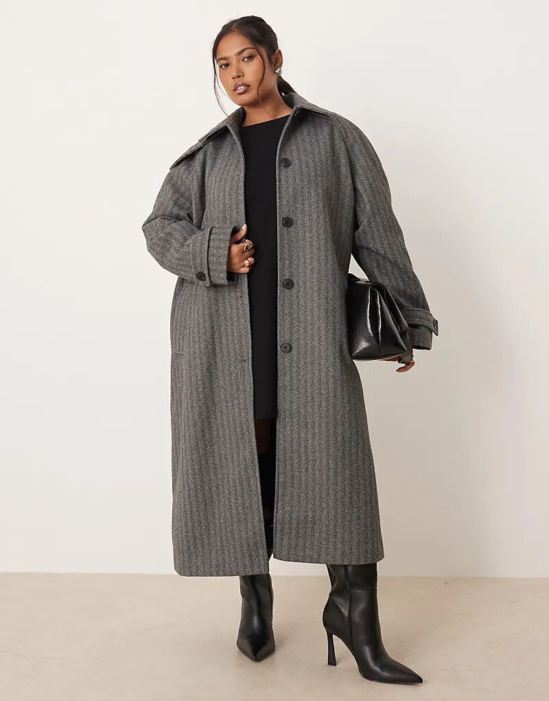 

Длинное пальто-автомобиль ASOS DESIGN Curve с узором «ёлочка»