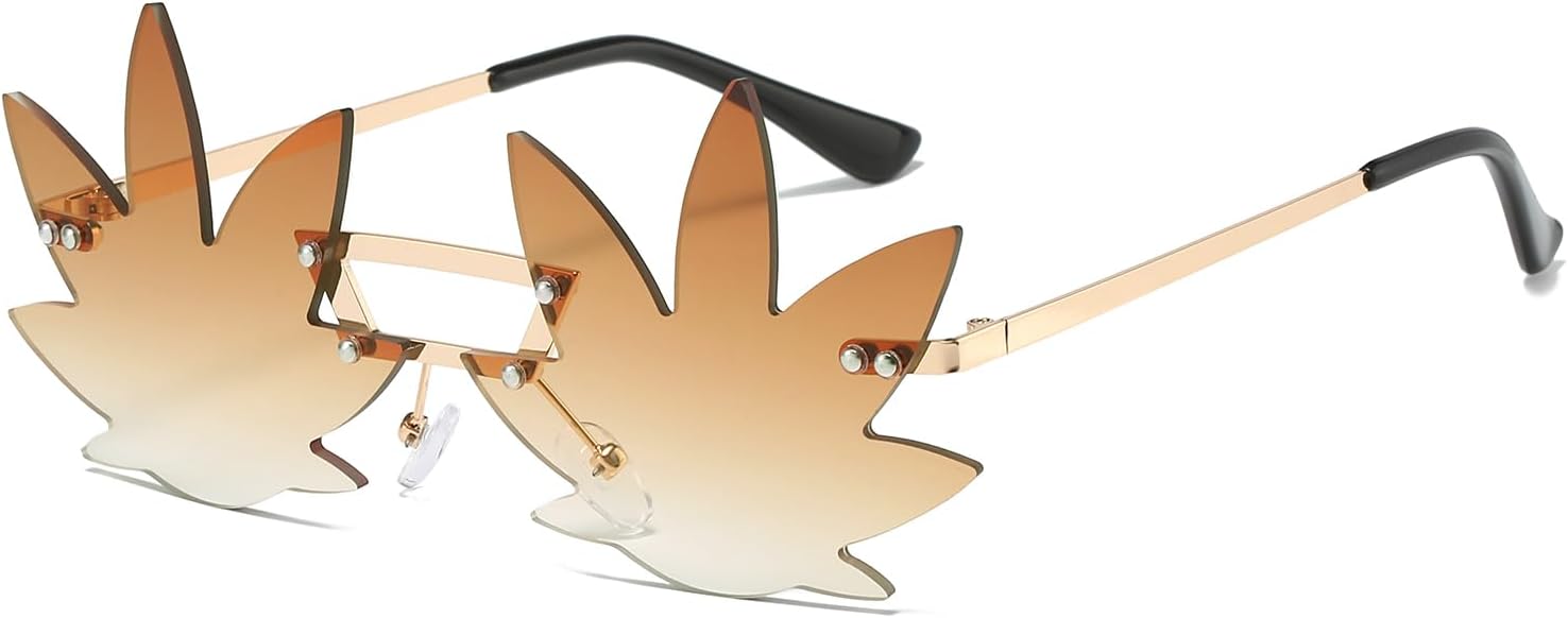 

Солнцезащитные очки LJCZKA в форме кленового листа для женщин и мужчин - без оправы, стильные очки для рейв-вечеринок, фестивалей, Хэллоуина и Рождества, Gold Gradient Brown