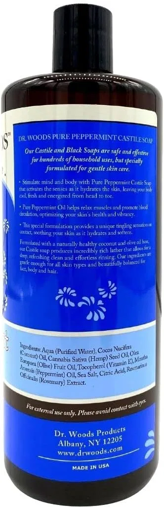 Жидкое кастильское мыло Dr. Woods Pure Peppermint, 2 упаковки по 946 мл, с ароматом мяты — фото 2