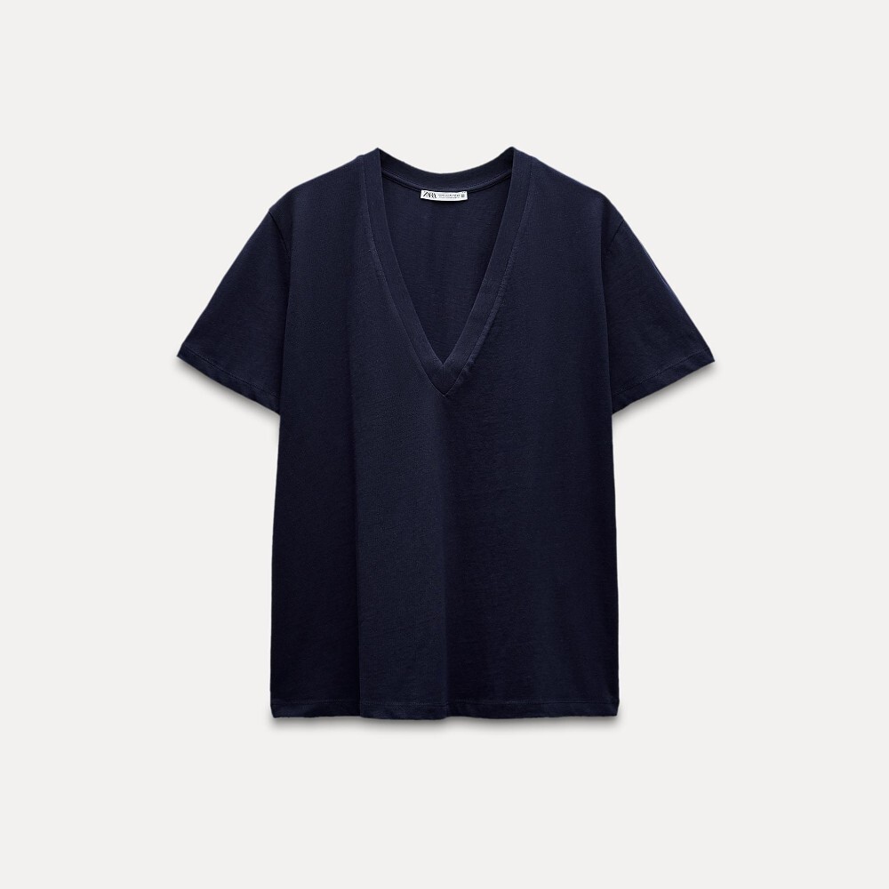 

Футболка Zara Cotton With Enzyme Finish, темно-синий