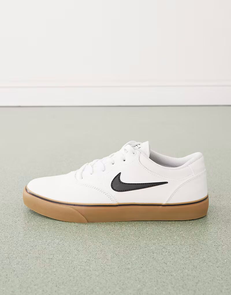 Кроссовки Nike SB Chron 2 белого цвета с коричневой резиновой подошвой — фото 2