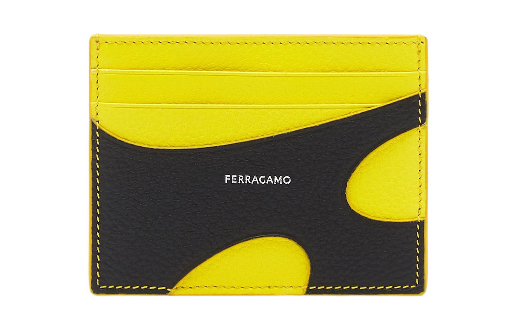 

Ferragamo Кошелек для карт Hammered Calfskin мужской Black & Yellow