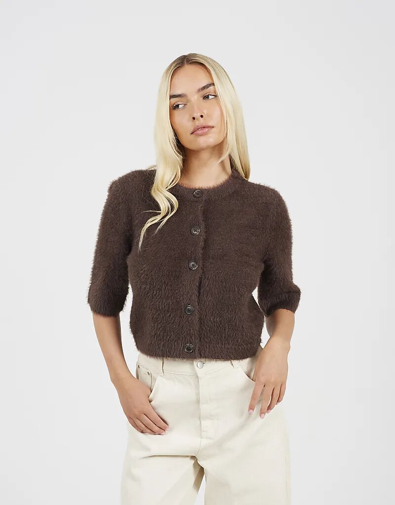 

Кардиган Brave Soul из пушистой пряжи с короткими рукавами шоколадного цвета