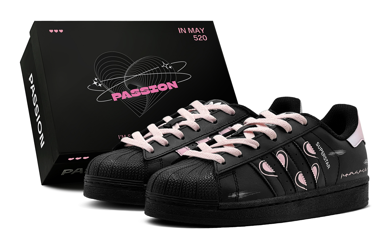 

Superstar 2 Romantic Treatment, Couple's, Heart Matrix, Girlish Heart, мягкий, сладкий стиль low top Adidas Originals, черный