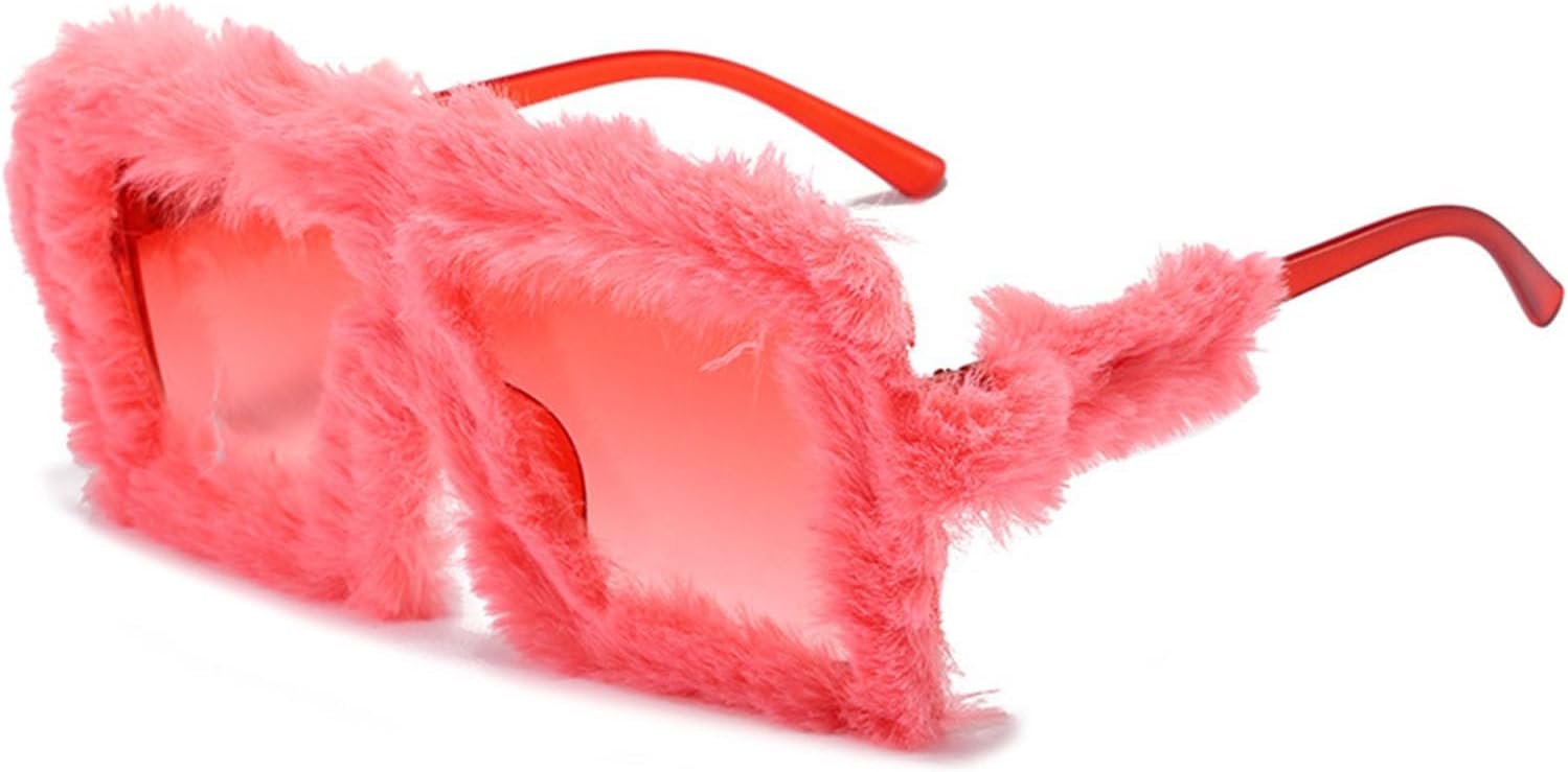 

Меховые солнцезащитные очки в стиле Y2K для женщин и мужчин, пушистые плюшевые солнцезащитные очки, модные очки для вечеринок, панк-стиль, мягкие бархатные солнцезащитные очки YISHATIER, Rose / Rose