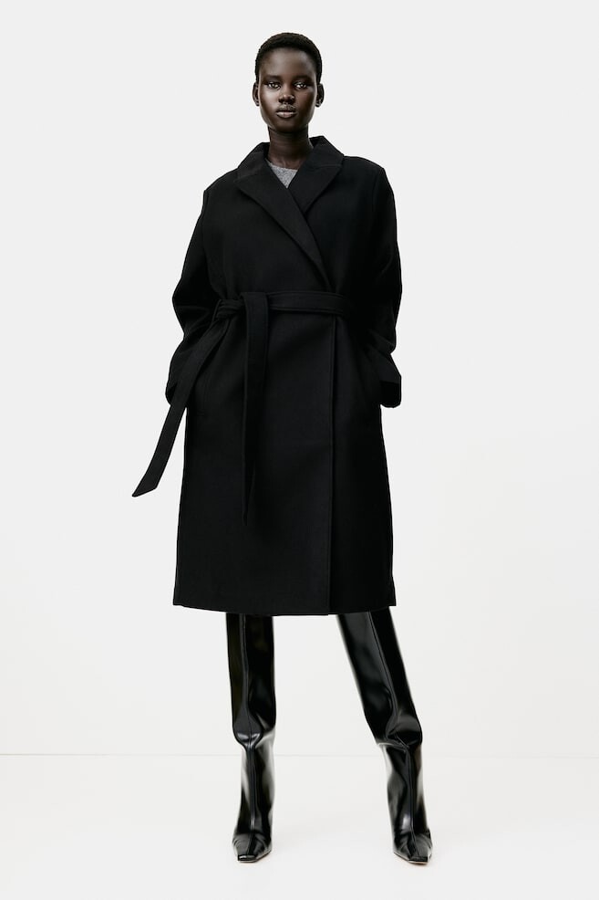 

Пальто с завязывающимся поясом H&M, черный