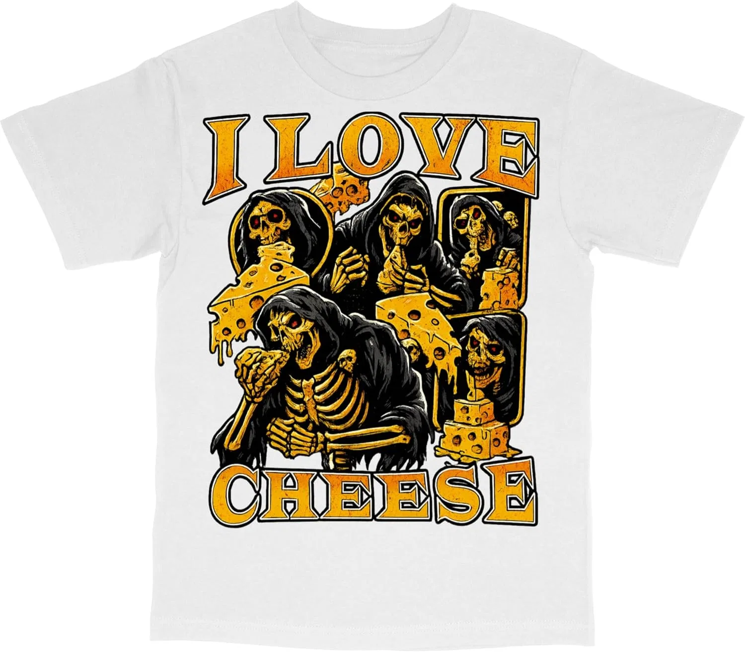 Футболка с забавным скелетом и надписью "I Love Cheese", оскорбительная GENERIC, белый