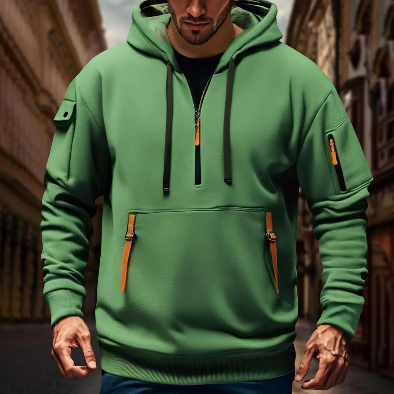 Мужская толстовка тактическая, Quarter Zip, Generic, цвет D-green — фото 3