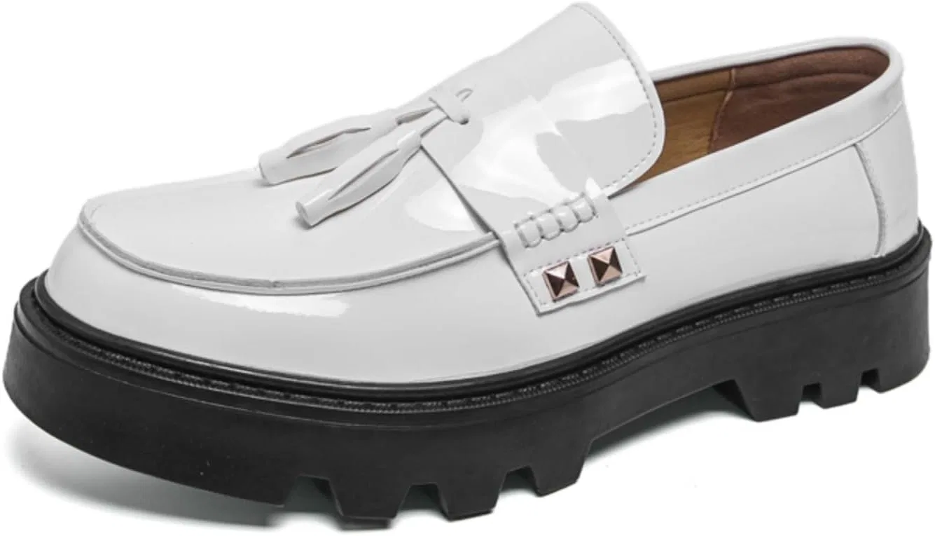 Лоферы мужские с металлическим декором, Patent Leather, White