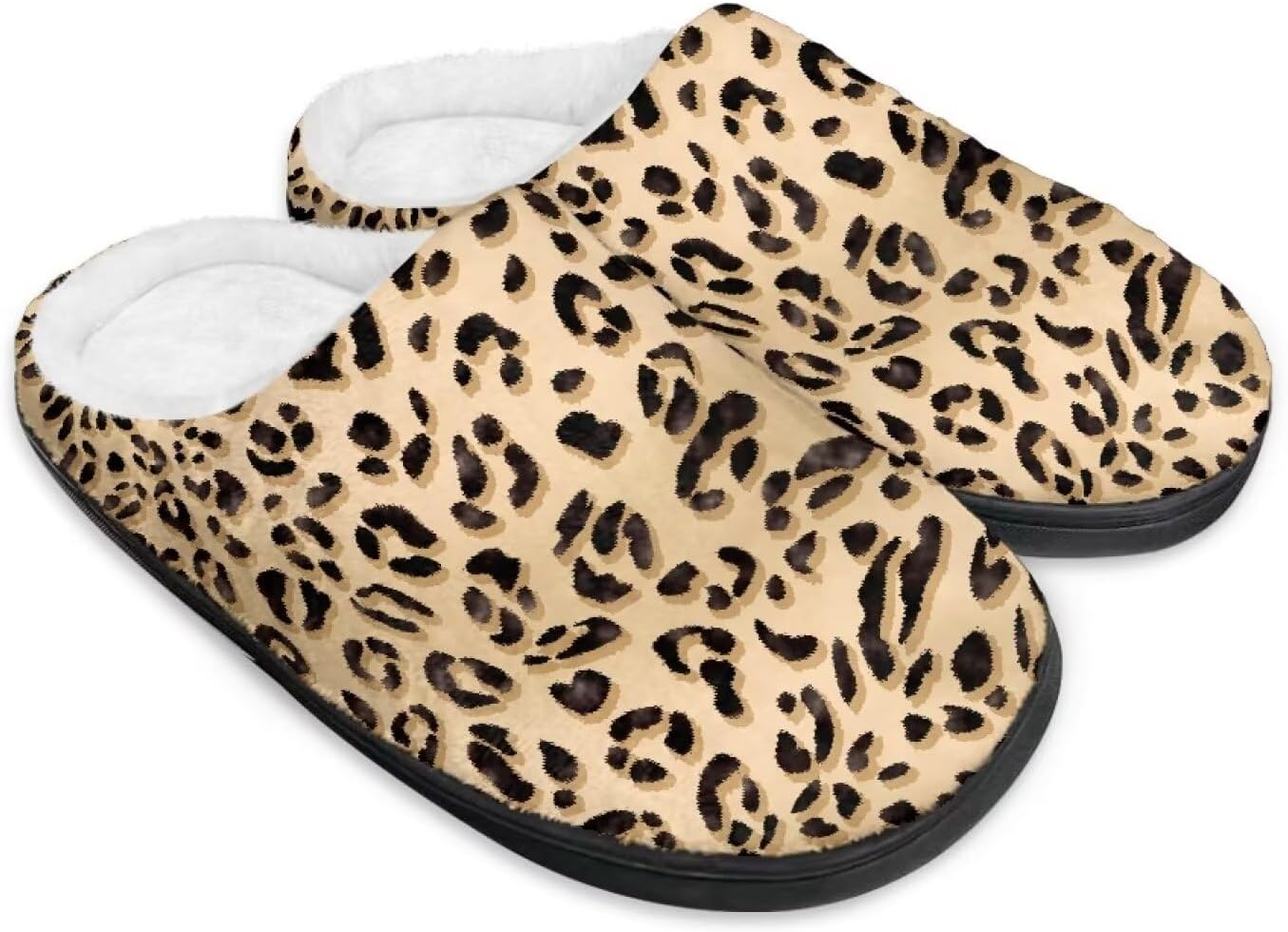 

Домашние тапочки с принтом для женщин и мужчин, зимние теплые плюшевые тапочки с нескользящей подошвой для дома и улицы Noprintge, Leopard Print