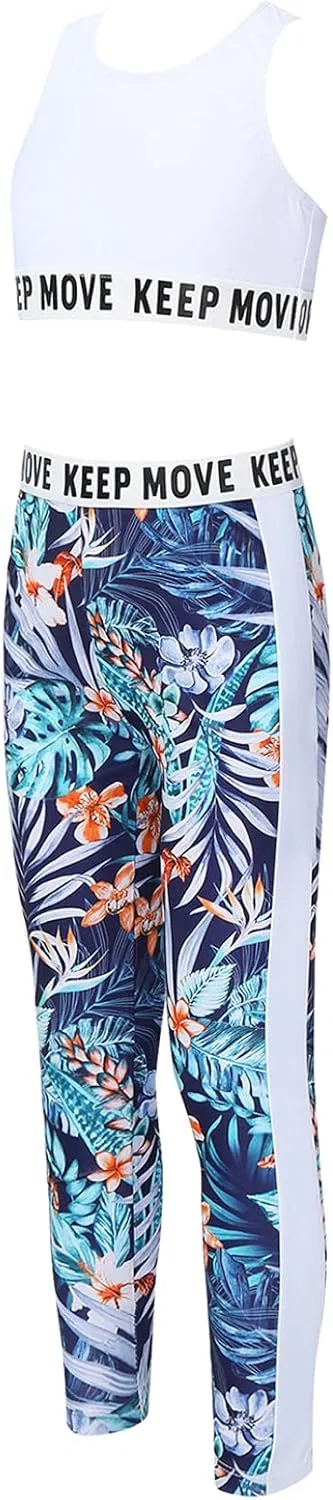 Детский спортивный комплект топ и леггинсы Moggemol, 2 предмета, Green-floral — фото 2