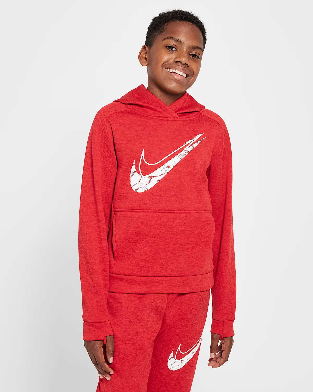 Детская худи Nike Therma-FIT Big Kids' Multi Stain Repel, Gym Red/University Red/Heather/White