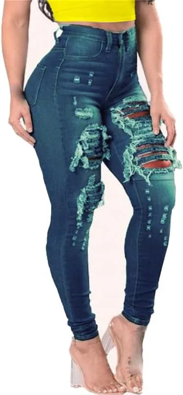 Andongnywell Plus Size джинсы High Rise Skinny с потертостями — фото 4