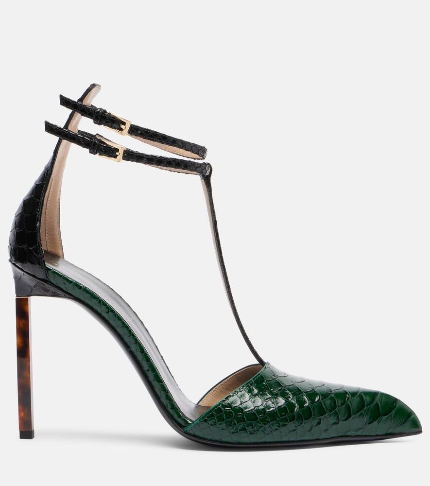 Туфли-лодочки из кожи с эффектом змеи Tom Ford, Emerald Green + Black — фото 4