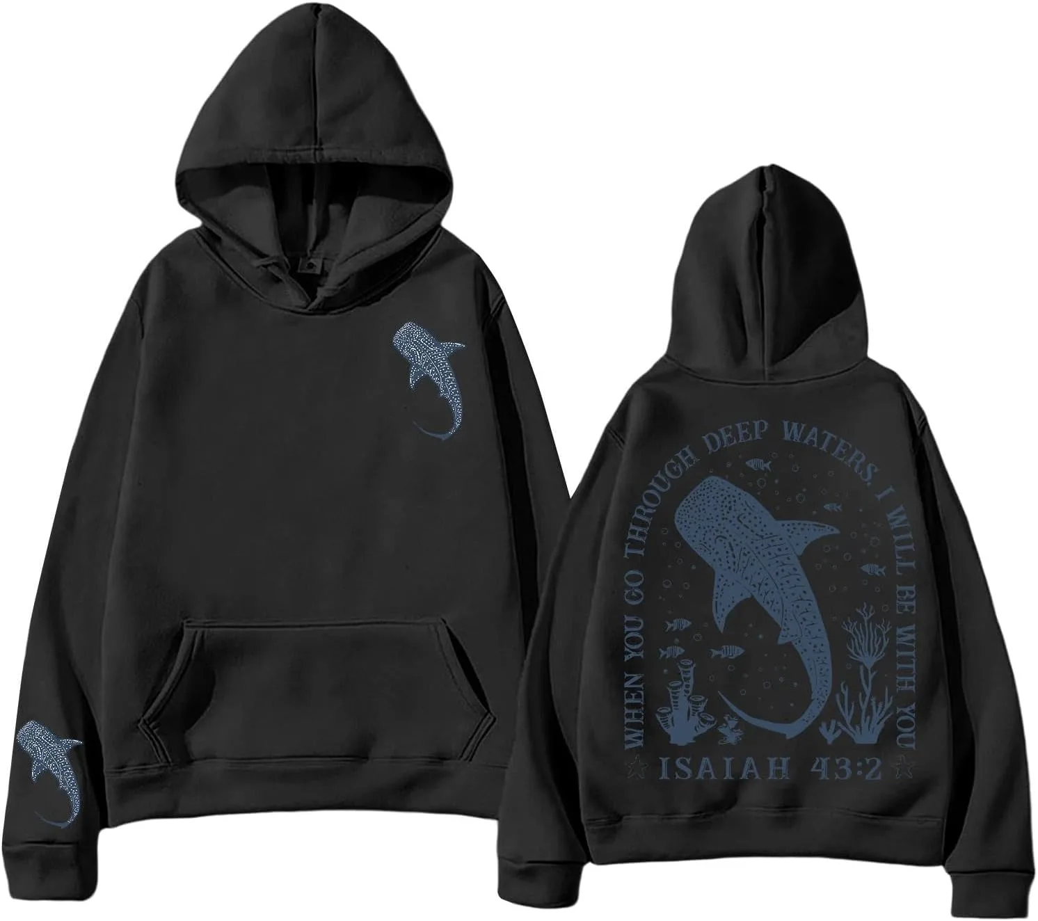 

Толстовка с акулой для женщин, графический принт с китовой акулой, карман FQZWONG