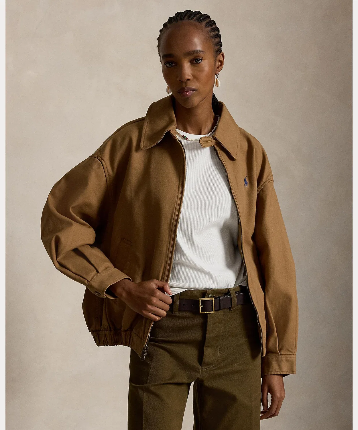Двусторонняя хлопковая куртка Polo Ralph Lauren, оверсайз, коричневая