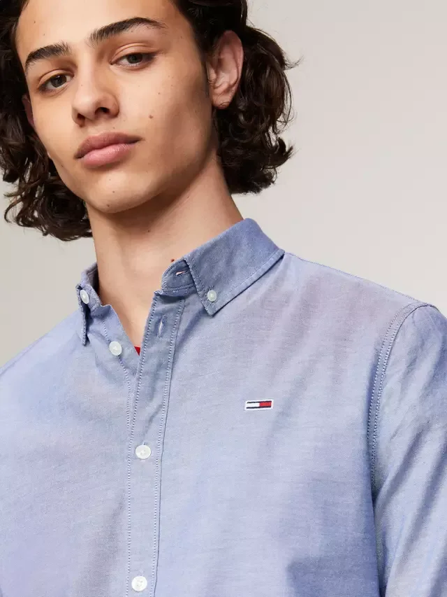 Рубашка Tommy Jeans Slim из органического хлопка, оксфордская Tommy Hilfiger, Twilight Navy — фото 3