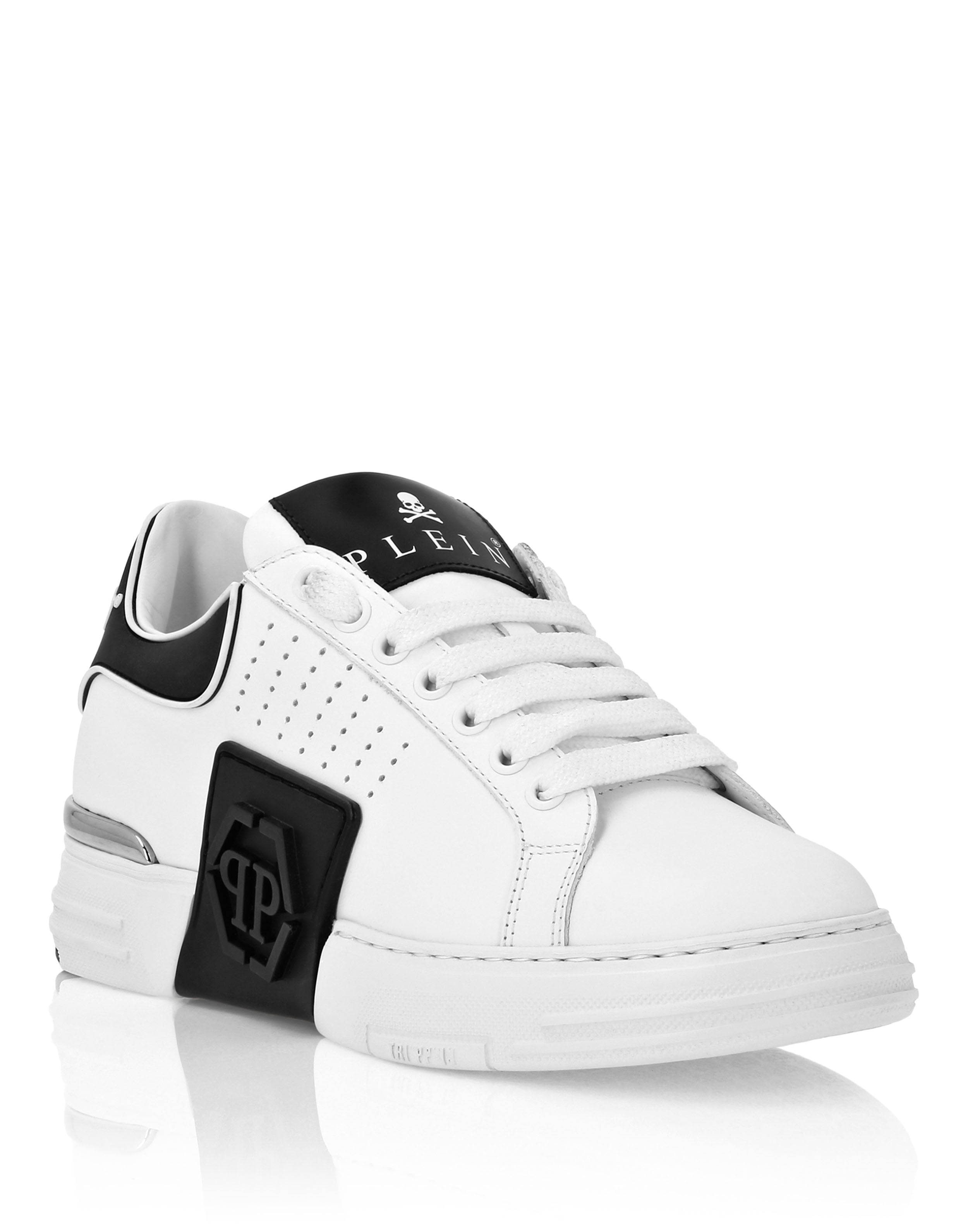 

Кроссовки низкие из кожи наппа с шестиугольным узором PHILIPP PLEIN, белый/черный