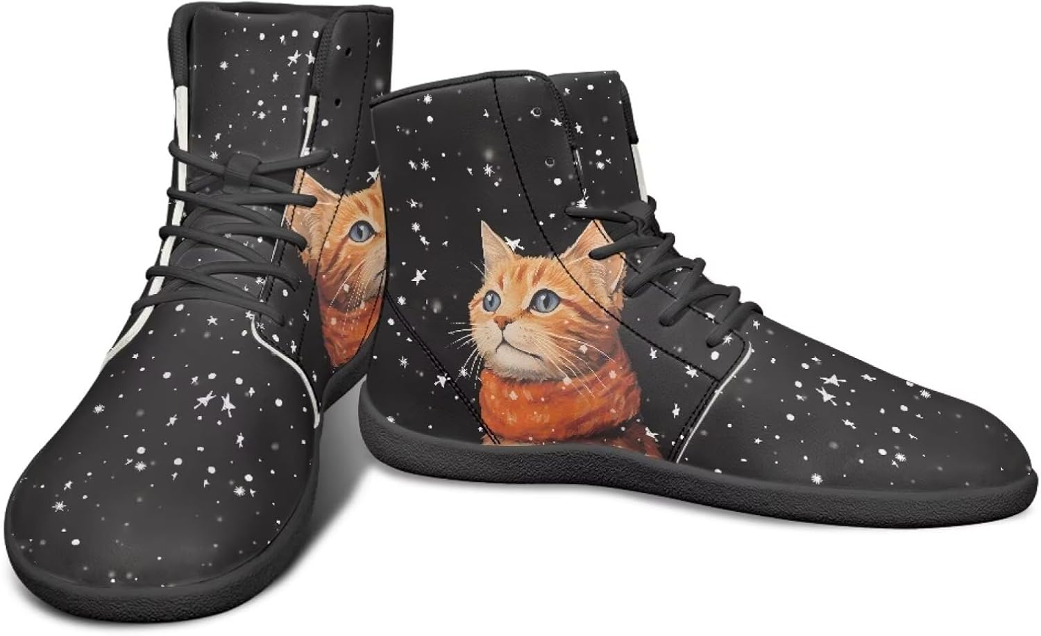 

Высокие кроссовки с животным дизайном, обувь с нулевым перепадом, широкие туфли для мужчин - кроссовки с резиновой подошвой Watdotory, Cat Snow Pattern