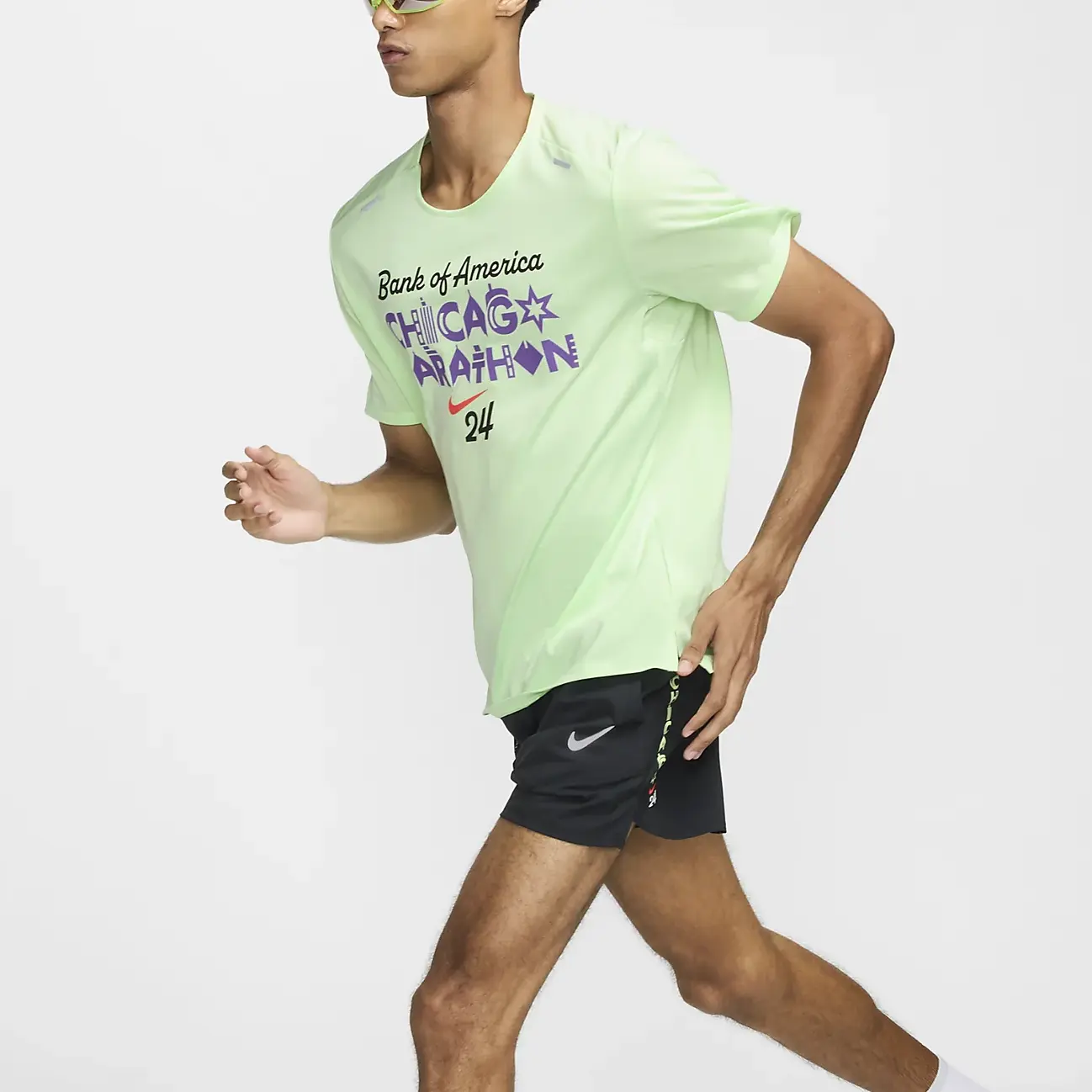 Мужская майка для бега Rise 365 с коротким рукавом Dri-FIT Nike, зеленый/темно-красный — фото 4