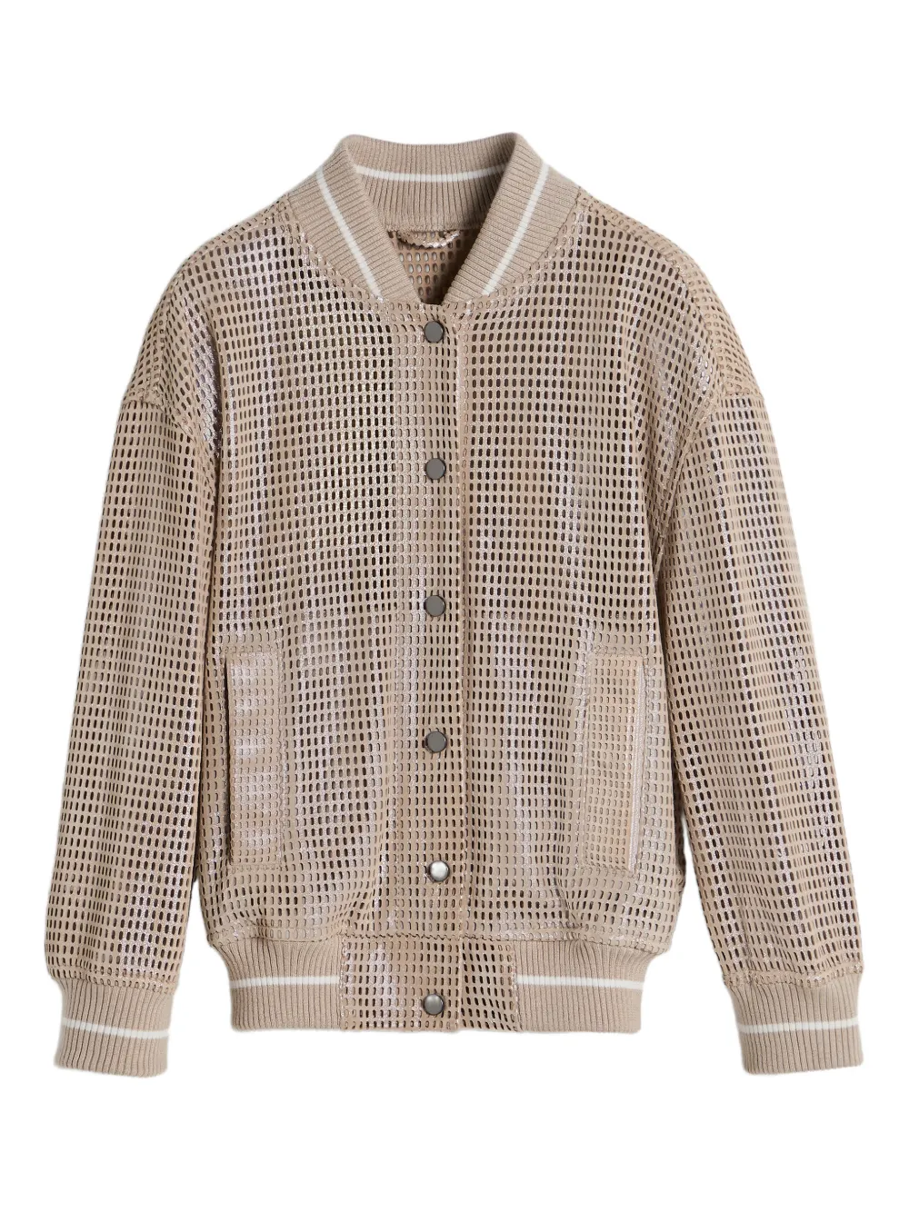 

Кожаный бомбер с перфорацией Brunello Cucinelli Kids, нейтральный